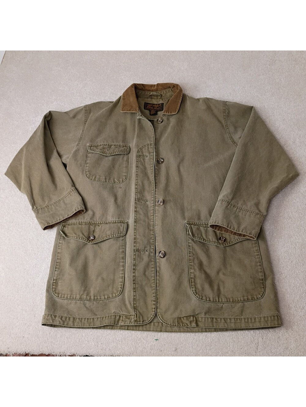 Vintage 1990's Eddie Bauer Jacket Green Canvas Barn Field Chore Coat Pockets S